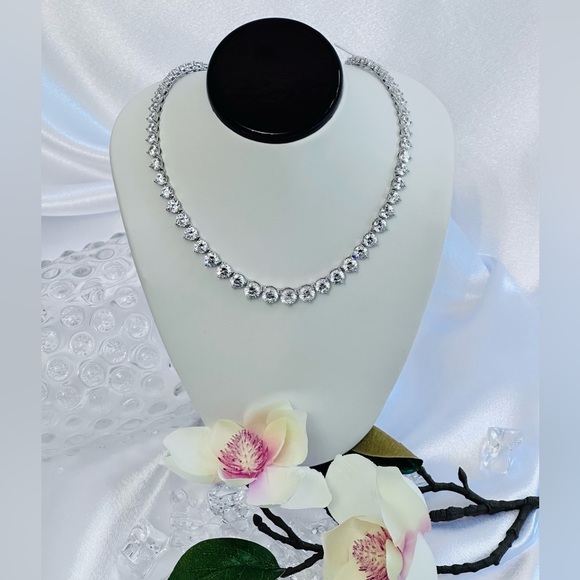 925 Tennis Necklace REAL Sterling Silver 18” Graduated Cubic Zirconia - Picture 2 of 11